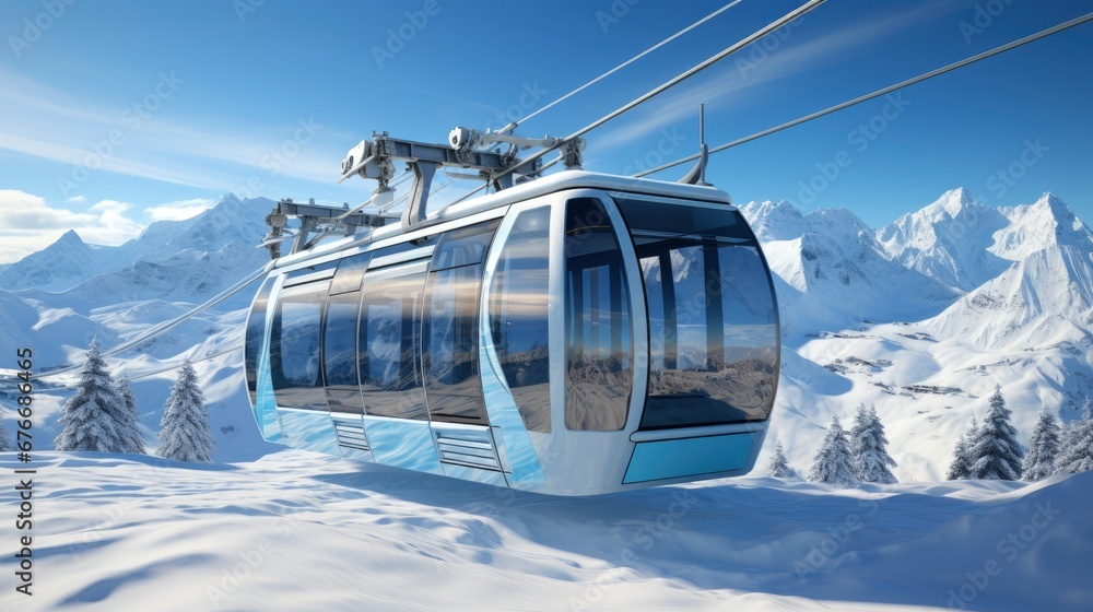Obraz premium Skiers Snowboarders On Ski Lift Winter, Desktop Wallpaper Backgrounds, Background HD For Designer