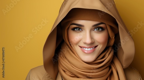 Smiling Modern Female Brown Hat Scarf, Desktop Wallpaper Backgrounds, Background HD For Designer © PicTCoral