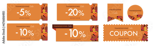 Thanksgivingセールに使えるオレンジの紅葉のクーポンベクターアイコンデザインセット2