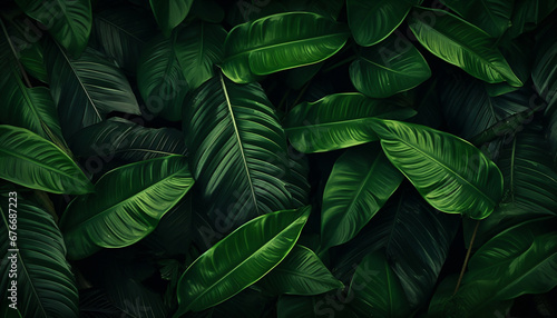 closeup nature view of green leaf and palms background. abstract green leaf texture, nature dark tone background, tropical leaf. 