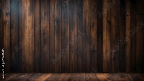 Old brown rustic dark wooden texture. Wood background banner. Generative AI.
