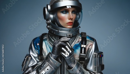 Futurist woman wearing spacesuit  photo