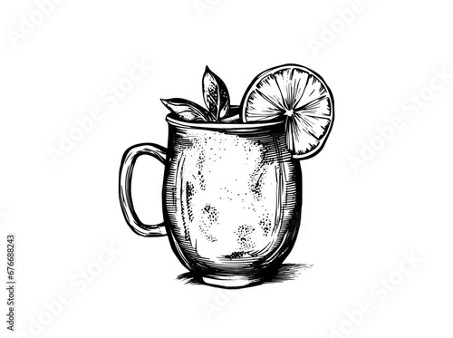 Moscow Mule Cocktail Hand Drawn Drink Vector Illustration. Bar. Beverage.
