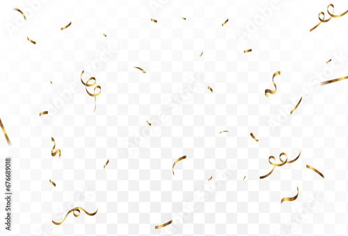 Confetti explosion on transparent background. Shiny gold paper pieces flying and spreading. arch.blur.vector