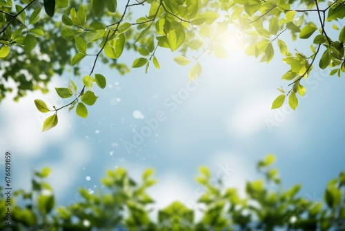 Spring background with green leaves. generative ai.