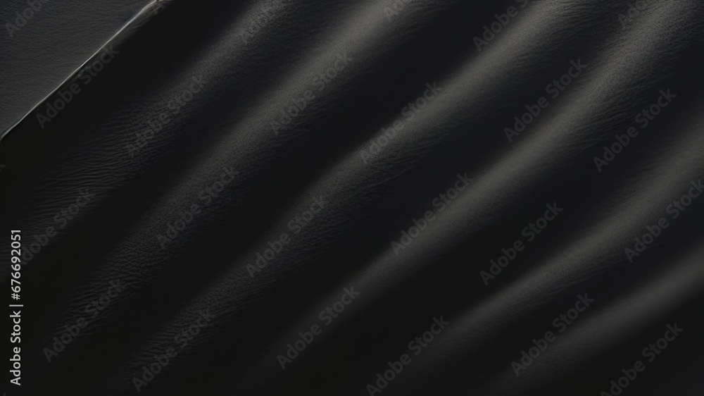 Fototapeta premium Heavy crumpled black paper texture in low light background. AI Generated