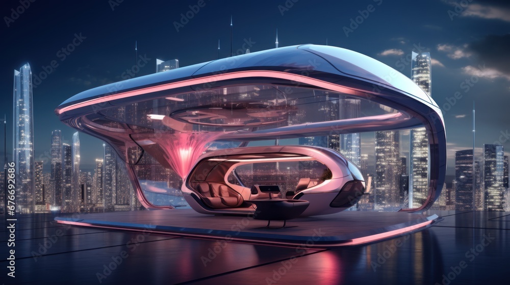 Naklejka premium Futuristic Cloud City Home Mockup with Skyline Views