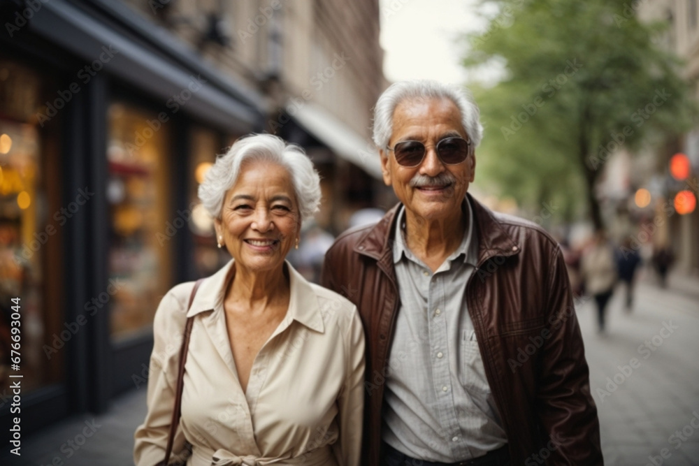 happy pensioners walking and enjoying life