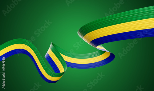 3d Flag Of Gabon 3d Wavy Shiny Gabon Ribbon Isolated On Green Background 3d Illustration
