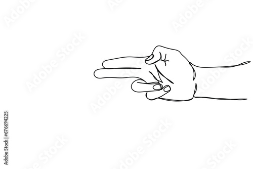  line art of hand gesture. Gun made from hand . Pointing finger. Hand signal.