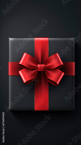 black gift box with red ribbon for black friday banner promotion social media