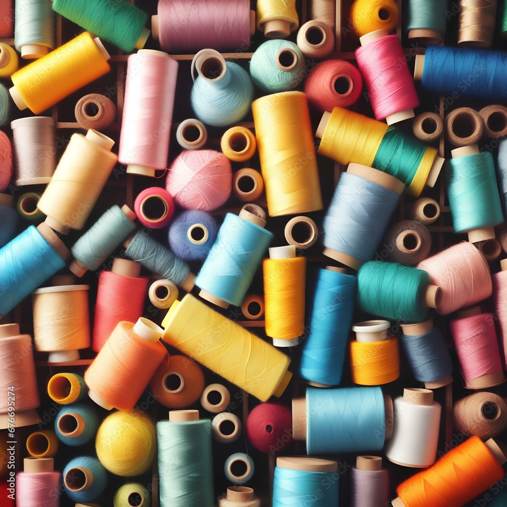 Colorful spools of thread arranged neatly. Colorful spools of thread arranged neatly.