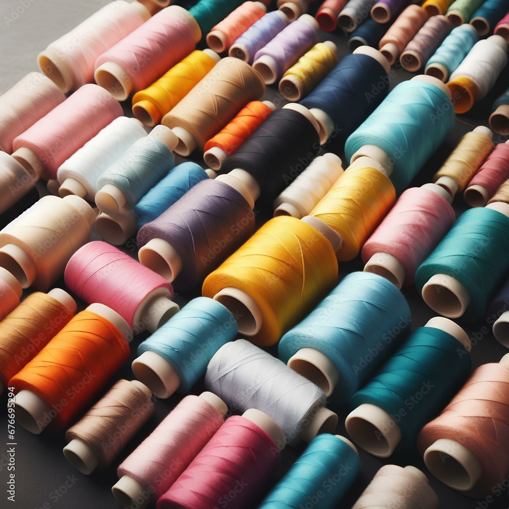 Colorful spools of thread arranged neatly. Colorful spools of thread arranged neatly.