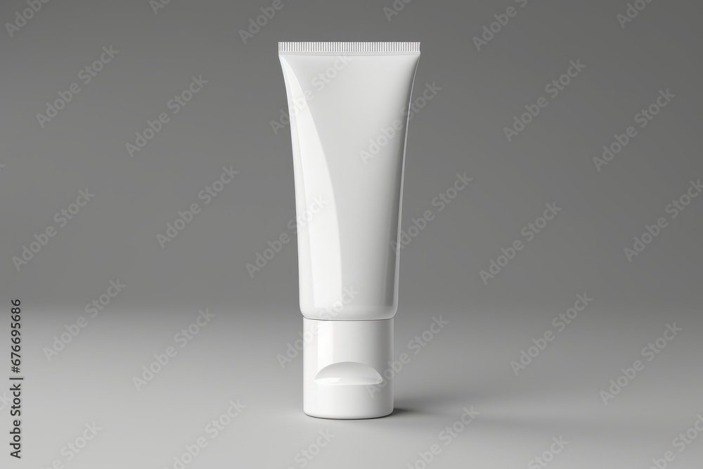 White tooth paste tube isolated on grey. Mock-up for cream beauty product White tooth paste tube isolated on grey. Mock-up for cream beauty product