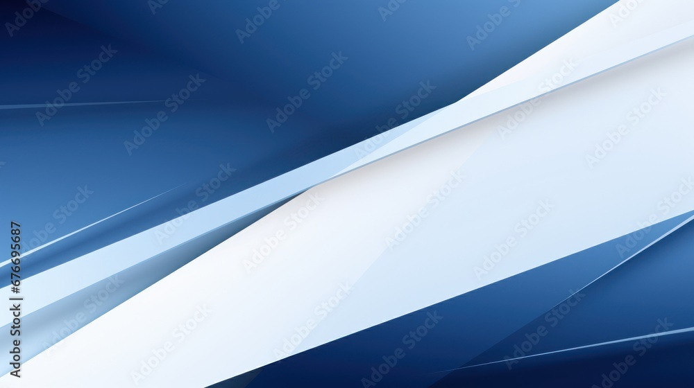 Fototapeta premium Modern white and blue abstract wide sign with geometric shapes. Dark blue and white abstract background.
