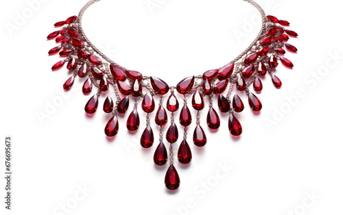 Crimson Cascade Delight Realistic Necklace Display on a Clear Surface or PNG Transparent Background.