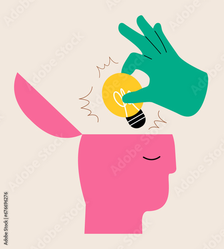 Sharing ideas and experiences, brainstorming, creative team. Colorful vector illustration