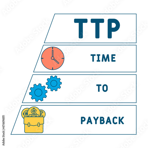 TTP time to payback business concept background.  vector illustration concept with keywords and icons. lettering illustration with icons for web banner, flyer, landing page, presentation