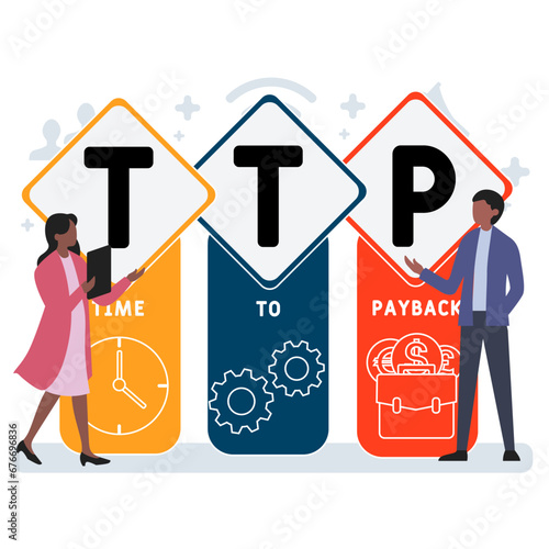 TTP time to payback business concept background.  vector illustration concept with keywords and icons. lettering illustration with icons for web banner, flyer, landing page, presentation