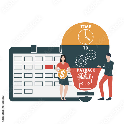 TTP time to payback business concept background.  vector illustration concept with keywords and icons. lettering illustration with icons for web banner, flyer, landing page, presentation