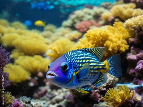 Blue Fish in Coral Reef