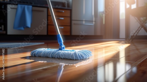 Wallpaper Mural Mop the floor with a mop. Cleaning tools on parquet background Torontodigital.ca