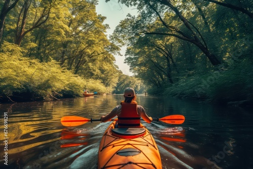 Fototapeta Naklejka Na Ścianę i Meble -  A person enjoying kayaking at river.
