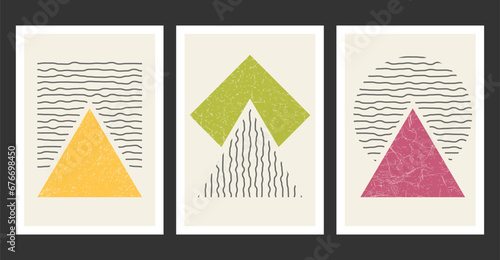 A set of hand-drawn paintings for interior design of premises. Minimalist geometry designs for prints, paintings, posters and creative ideas in an abstract style