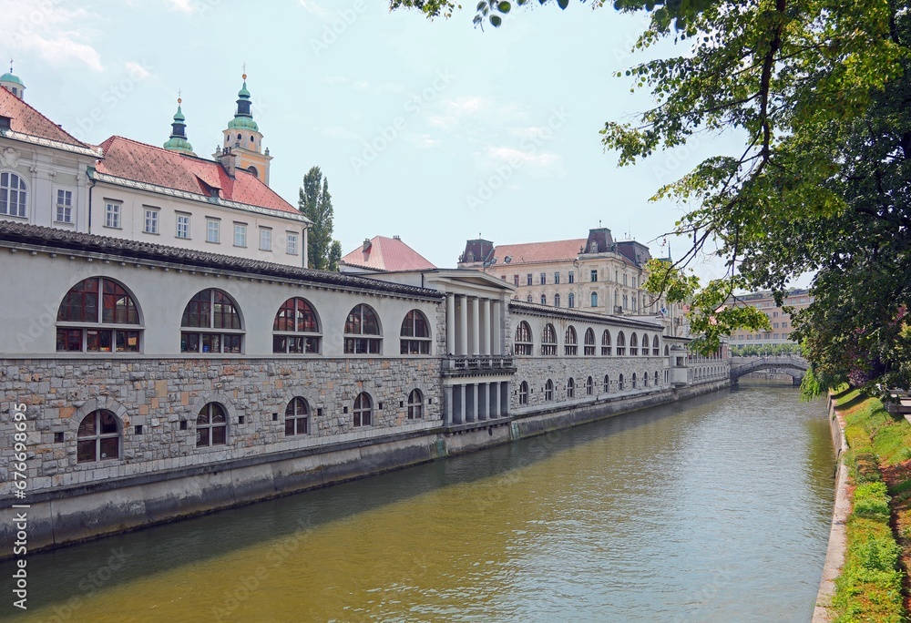 Downtown of ljubljana city and the river ljubljanica