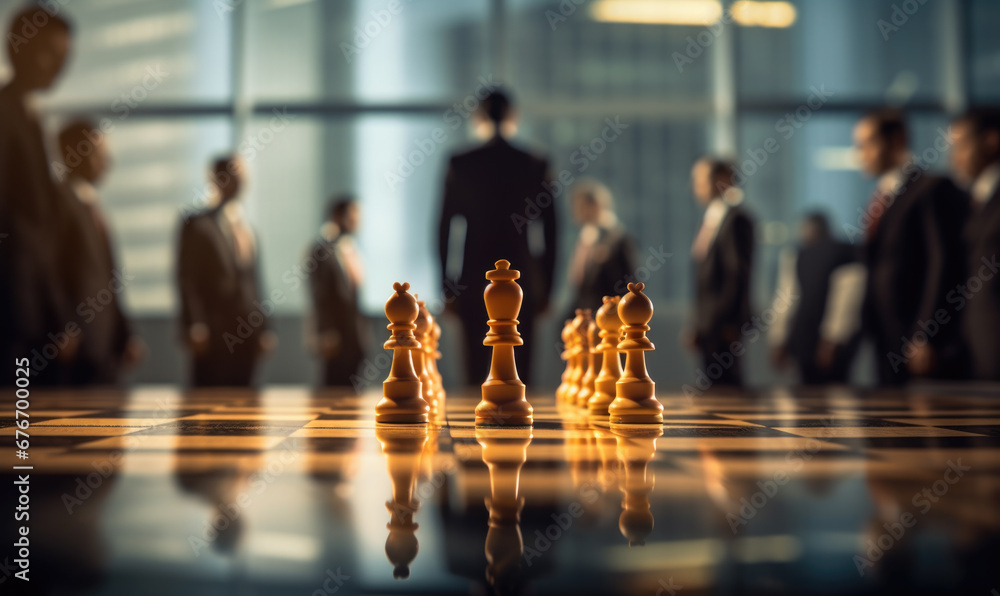 Business strategy is like a game of chess, Group of businessmen thinking about the next move - obrazy, fototapety, plakaty 