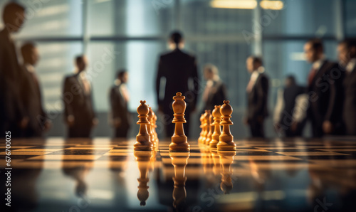 Business strategy is like a game of chess, Group of businessmen thinking about the next move photo