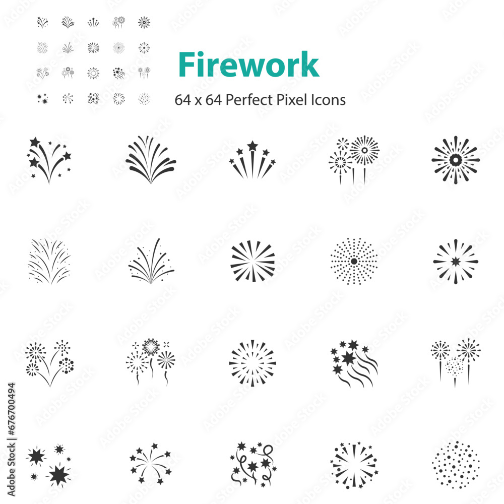 set of Firework icons, New Year - obrazy, fototapety, plakaty 
