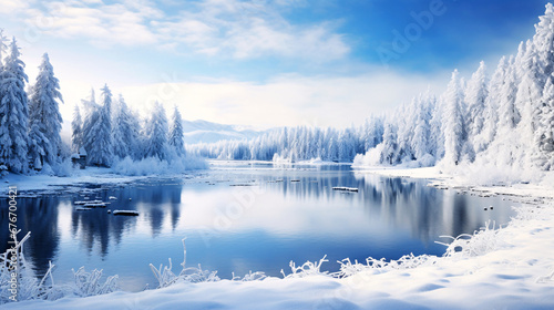 冬の風景、冷たい川・湖の雪景色 © tota