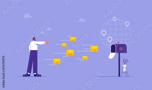 Sending messages by e-mail, communication via the Internet. Email marketing or online communication concept