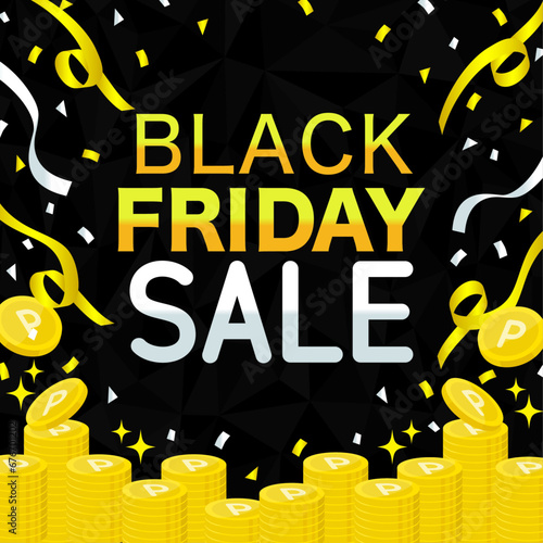 Square black friday banner ad. point coin.