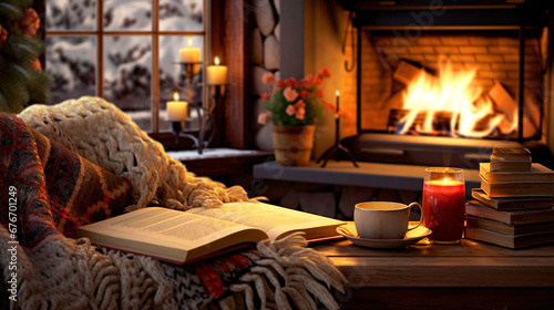 冬の室内、暖炉のあるリビング、暖かい部屋　 photo