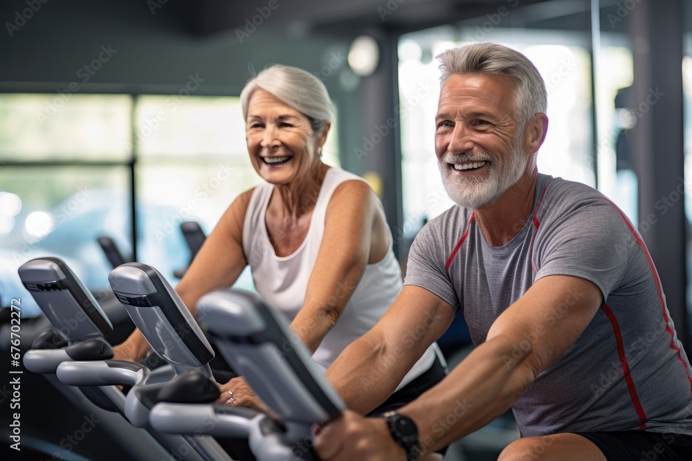 Two senior person working out in the gym background. Two senior person working out in the gym background.