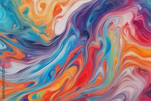 Abstract marbled acrylic oil painting ink painted waves painting texture colorful background banner illustration - Bold colors, rainbow color swirls wave