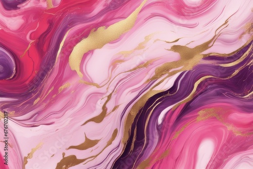 Abstract marble marbled marble stone ink painted painting texture luxury background banner - Pink red purple waves swirls gold painted splashes