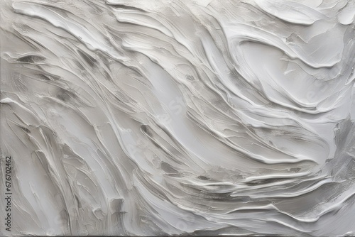 Closeup of abstract rough silver white art painting texture, with oil brushstroke, pallet knife paint on canvas
