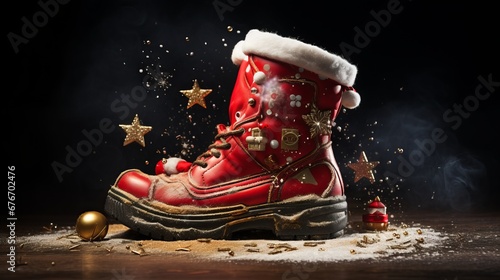 Santa Claus boot with christmas ambient photo