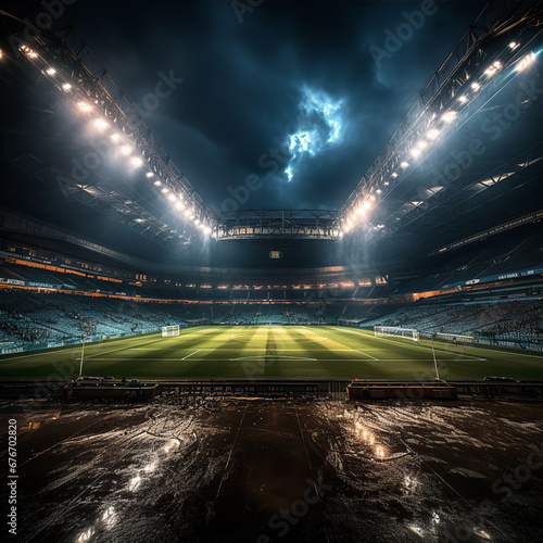 Wallpaper Mural Large stadium with green field for playing football. Professional sports and healthy lifestyle concept. AI generated Torontodigital.ca