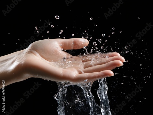 una mujer con agua en las manos salpicando