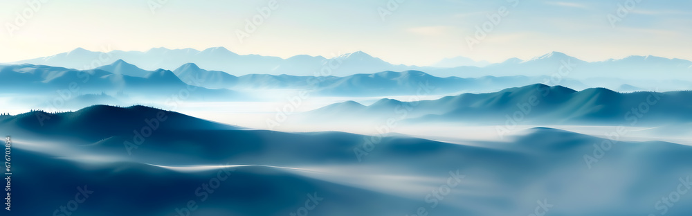 smoke and foggy landscape with mountains