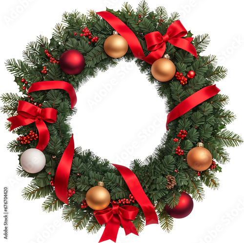 Christmas wreath isolated. Christmas branches. AI generative image photo