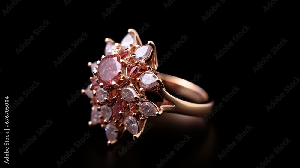 A beautifully lit cluster ring on a dark, velvet background, emphasizing its exquisite beauty and detail. A beautifully lit cluster ring on a dark, velvet background, emphasizing its exquisite beauty and detail.