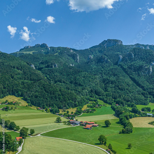 Blick zur Kampenwand im Chiemgau, beliebtes Revier für viele Bergsportler photo