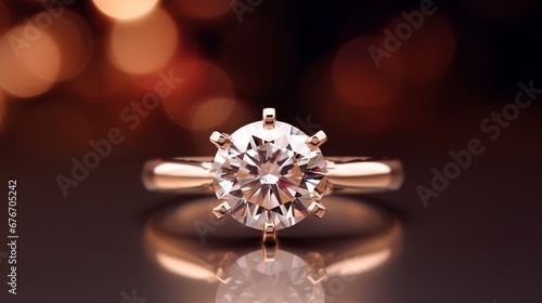 A brilliant Solitaire ring, glistening in the soft ambient light, showcasing its exquisite details and stunning sparkle in full ultra HD