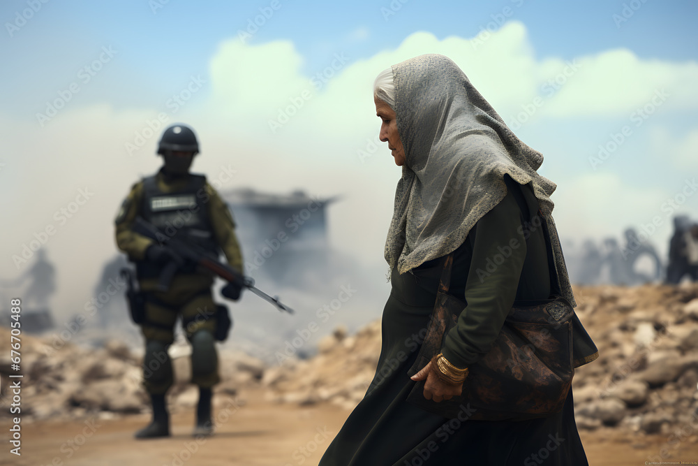 A desperate old woman in the middle of the war Israel, Palestine, and Gaza Ai generated ART A desperate old woman in the middle of the war Israel, Palestine, and Gaza Ai generated ART