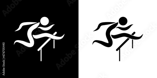 Pictogrammes représentant la compétition de la course de haie sur piste, une des disciplines des sports d’athlétisme. photo